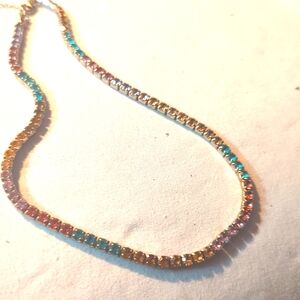 J. Crew Multicolor Crystal Tennis Necklace - Pink, Blue, Yellow